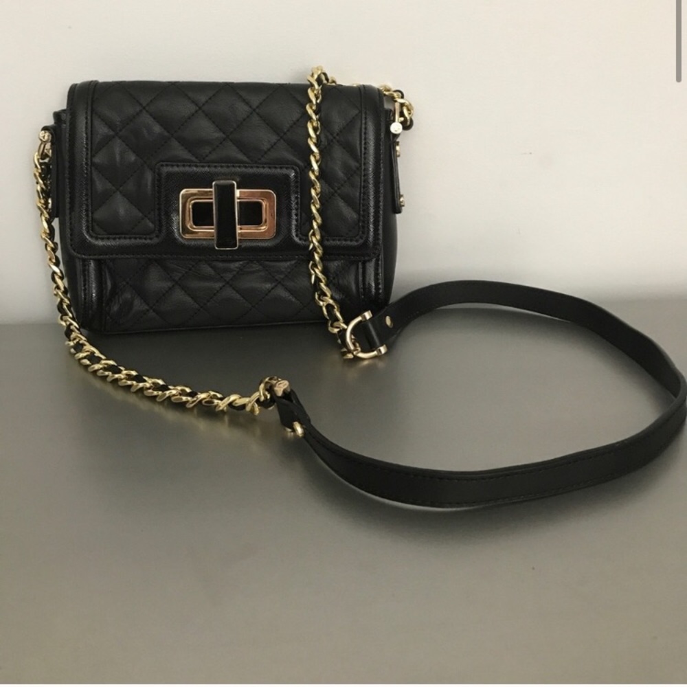 C Wonder faux leather quilted black shoulder bag